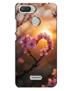 Чохол для Xiaomi Redmi 6 з картинкою «Рожевий цвіт  сердечко на тлі заходу»