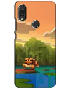 Чехол для Xiaomi Redmi 7 с картинкой «Майнкрафт закат солнца»