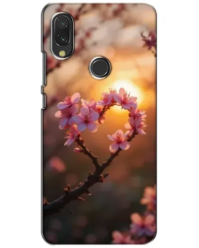 Чохол для Xiaomi Redmi 7 з картинкою «Рожевий цвіт  сердечко на тлі заходу»