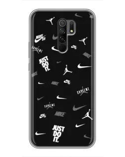 Чехол для Xiaomi Redmi 9 с картинкой «Nike Black Pattern»