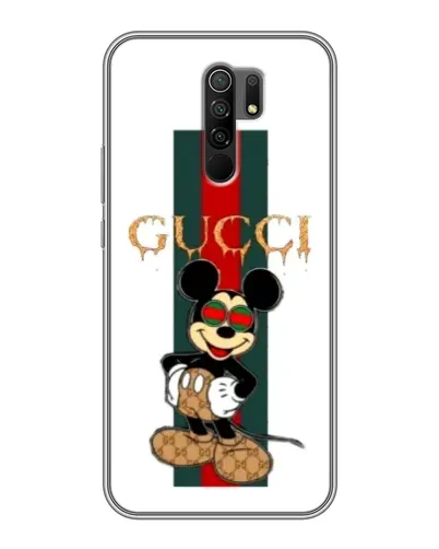 Чехол для Xiaomi Redmi 9 с картинкой «Микки Маус Gucci — полосы»