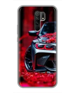 Чехол для Xiaomi Redmi 9 с картинкой «Спортивная BMW и цветы»