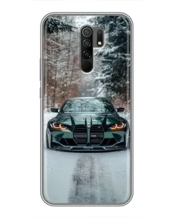 Чехол для Xiaomi Redmi 9 с картинкой «BMW в зимнем лесу»