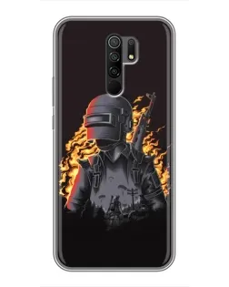 Чехол для Xiaomi Redmi 9 с картинкой «PUBG — огненный силуэт»