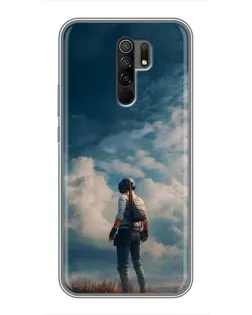 Чехол для Xiaomi Redmi 9 с картинкой «Герой PUBG на скале»