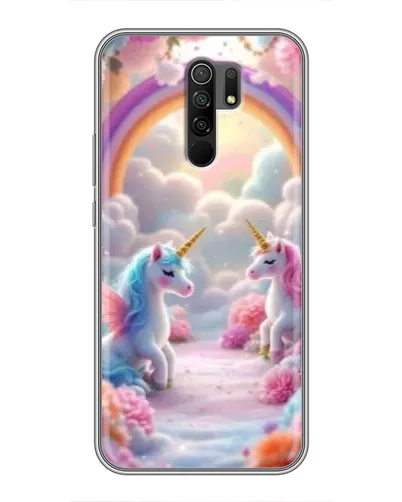 Чехол для Xiaomi Redmi 9 с картинкой «Радуга и единороги»