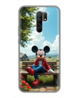Чехол для Xiaomi Redmi 9 с картинкой «Микки на скамейке»