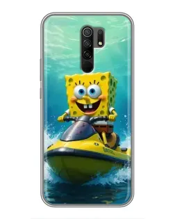 Чохол для Xiaomi Redmi 9 з картинкою «Спанч Боб на гідроциклі»
