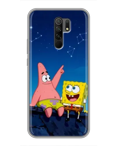 Чехол для Xiaomi Redmi 9 с картинкой «Губка Боб и Патрик ночью»