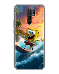 Чехол для Xiaomi Redmi 9 с картинкой «Губка Боб серфингист»
