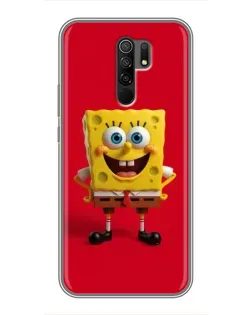 Чехол для Xiaomi Redmi 9 с картинкой «Спанч Боб на красном»