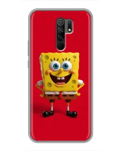 Чехол для Xiaomi Redmi 9 с картинкой «Спанч Боб на красном»