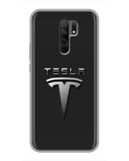 Чехол для Xiaomi Redmi 9 с картинкой «Стальной логотип Tesla»