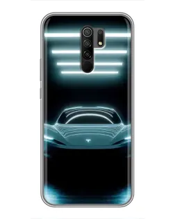 Чехол для Xiaomi Redmi 9 с картинкой «Tesla в неоне»