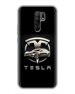 Чехол для Xiaomi Redmi 9 с картинкой «Tesla — серебристое авто»