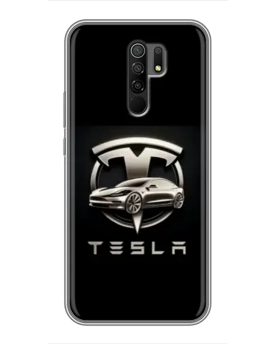 Чехол для Xiaomi Redmi 9 с картинкой «Tesla — серебристое авто»