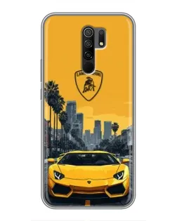 Чехол для Xiaomi Redmi 9 с картинкой «Желтый Lamborghini город»