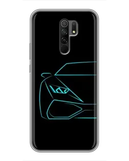 Чехол для Xiaomi Redmi 9 с картинкой «Голубой силуэт Lamborghini»