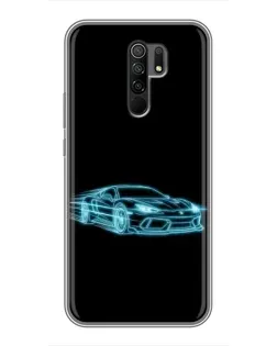 Чехол для Xiaomi Redmi 9 с картинкой «Неоновый контур Lamborghini»