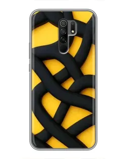 Чехол для Xiaomi Redmi 9 с картинкой «Черное желтое переплетение»