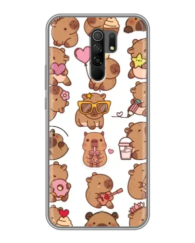 Чехол для Xiaomi Redmi 9 с картинкой «Стикерпак с капибарами»