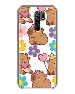 Чехол для Xiaomi Redmi 9 с картинкой «Цветочный паттерн капибар»