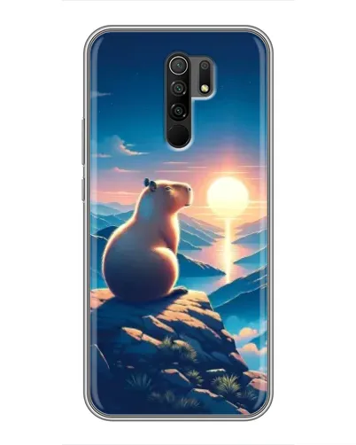 Чехол для Xiaomi Redmi 9 с картинкой «Закат солнца с капибарой»