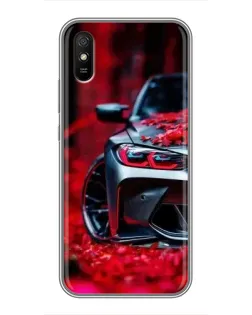 Чехол для Xiaomi Redmi 9A с картинкой «Спортивная BMW и цветы»