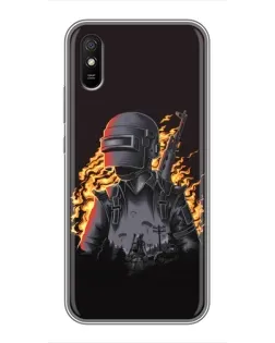 Чехол для Xiaomi Redmi 9A с картинкой «PUBG — огненный силуэт»