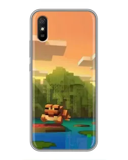 Чехол для Xiaomi Redmi 9A с картинкой «Майнкрафт закат солнца»