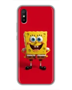 Чехол для Xiaomi Redmi 9A с картинкой «Спанч Боб на красном»