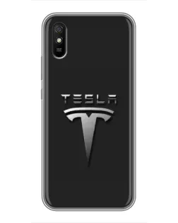 Чехол для Xiaomi Redmi 9A с картинкой «Стальной логотип Tesla»