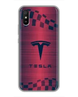 Чехол для Xiaomi Redmi 9A с картинкой «Тесла красный карбон»