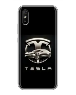 Чехол для Xiaomi Redmi 9A с картинкой «Tesla — серебристое авто»