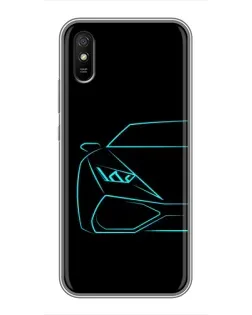 Чехол для Xiaomi Redmi 9A с картинкой «Голубой силуэт Lamborghini»
