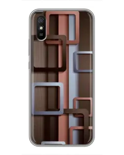 Чохол для Xiaomi Redmi 9A з картинкою «Коричневі об'ємні квадрати»