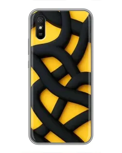 Чехол для Xiaomi Redmi 9A с картинкой «Черное желтое переплетение»