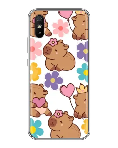 Чехол для Xiaomi Redmi 9A с картинкой «Цветочный паттерн капибар»