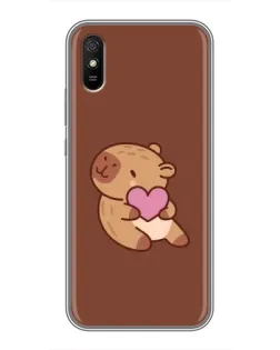 Чехол для Xiaomi Redmi 9A с картинкой «Капибара с сердцем»