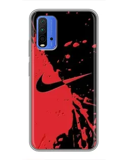 Чехол для Xiaomi Redmi 9T с картинкой «Красные брызги Nike»