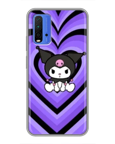 Чохол для Xiaomi Redmi 9T з картинкою «Kuromi та фіолетові серця»
