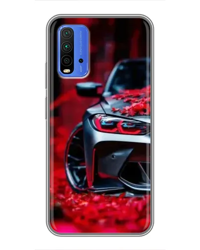 Чохол для Xiaomi Redmi 9T з картинкою «Спортивна BMW та квіти»