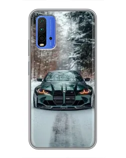 Чохол для Xiaomi Redmi 9T з картинкою «BMW у зимовому лісі»