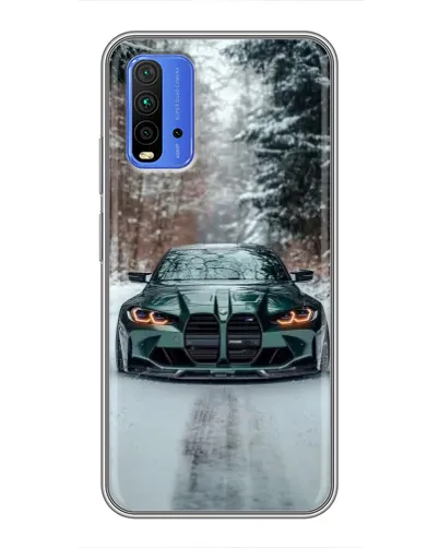 Чохол для Xiaomi Redmi 9T з картинкою «BMW у зимовому лісі»