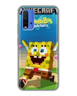 Чохол для Xiaomi Redmi 9T з картинкою «Губка Боб Minecraft»
