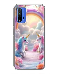 Чохол для Xiaomi Redmi 9T з картинкою «Веселка і єдинороги»
