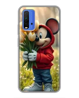 Чохол для Xiaomi Redmi 9T з картинкою «Міккі з тюльпанами»
