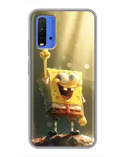 Чохол для Xiaomi Redmi 9T з картинкою «Сяючий Спанч Боб»