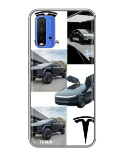 Чохол для Xiaomi Redmi 9T з картинкою «Колаж Cybertruck Tesla»