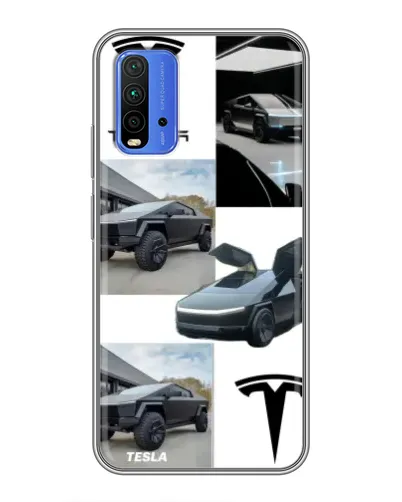 Чохол для Xiaomi Redmi 9T з картинкою «Колаж Cybertruck Tesla»